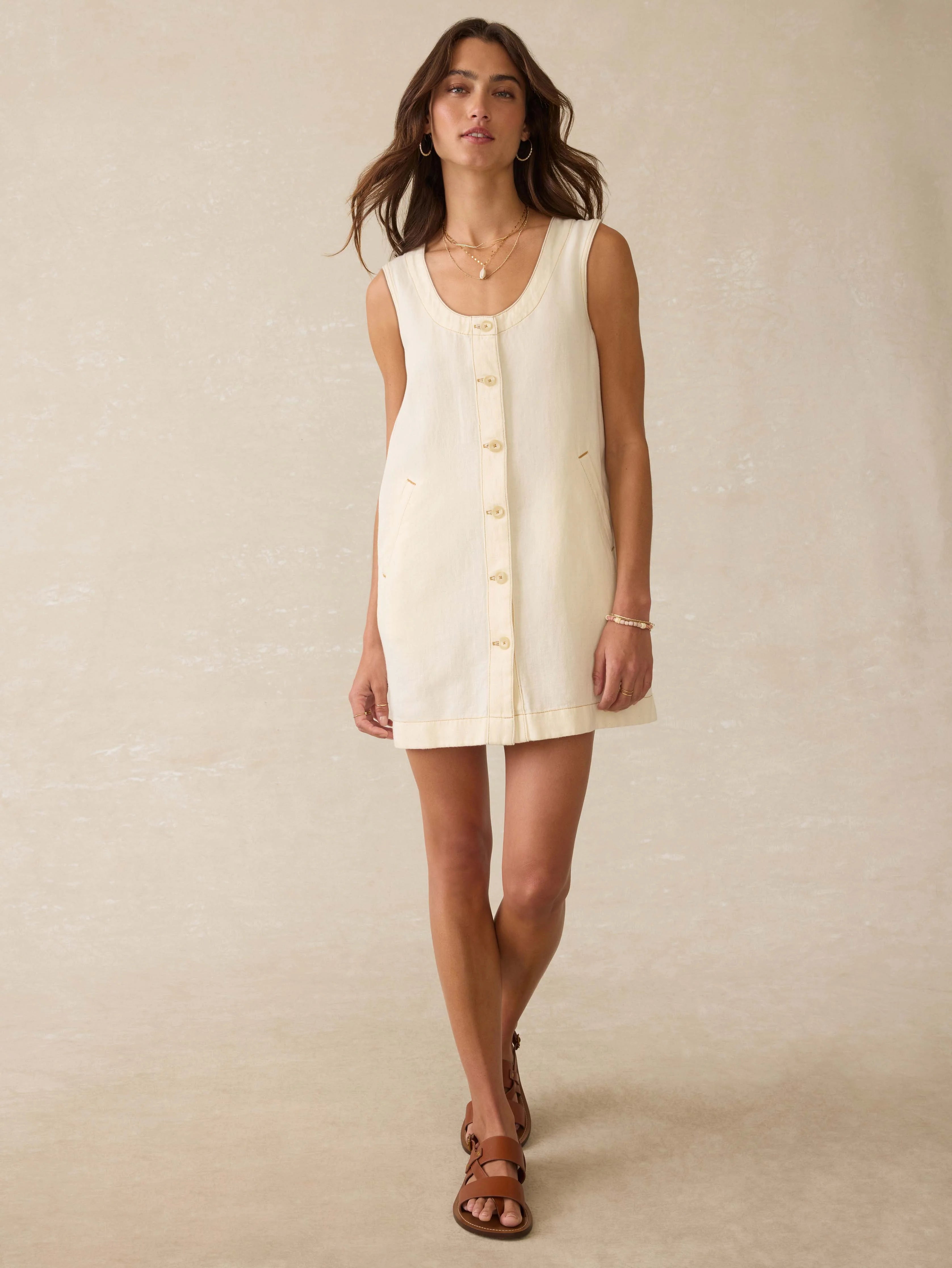 Linen Denim Malibu Mini Dress - Whitecliff Wash Main image