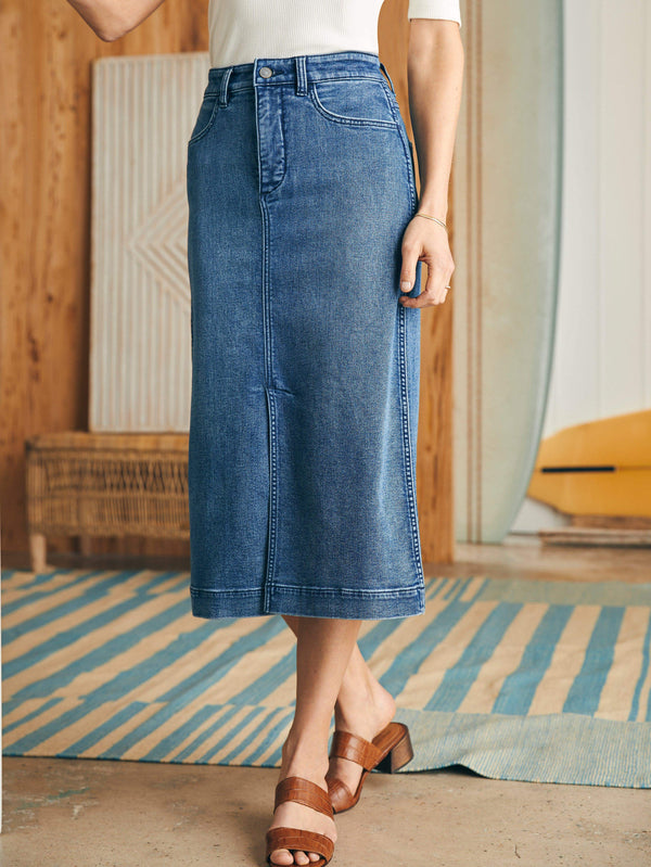 Stretch Terry Midi Skirt - Riverton Wash