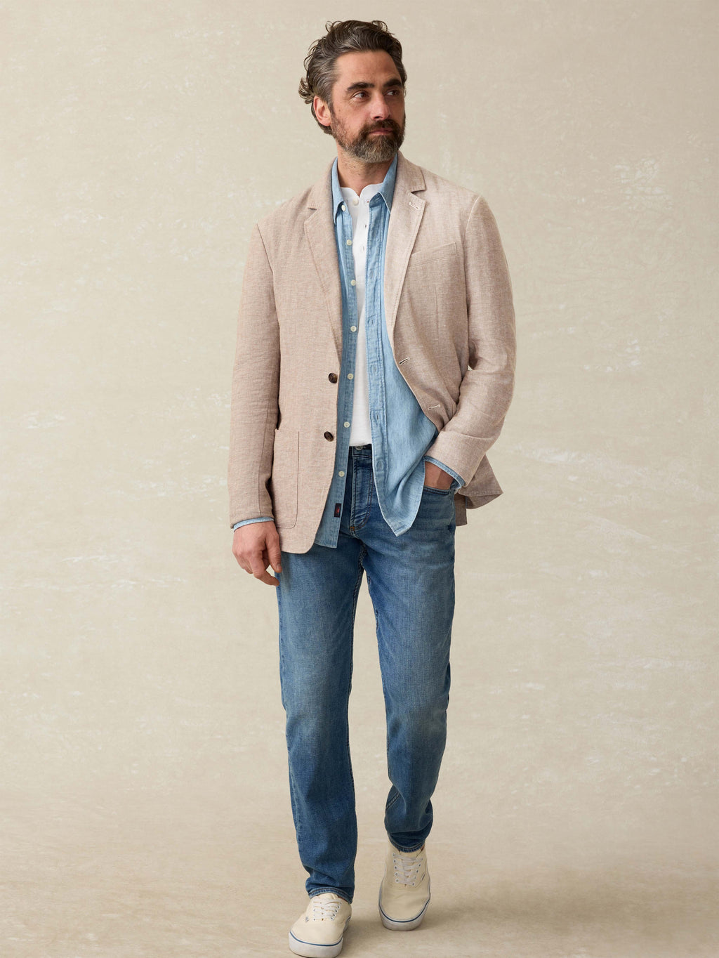 Movement™ Linen Blazer - Wolf Sands Herringbone