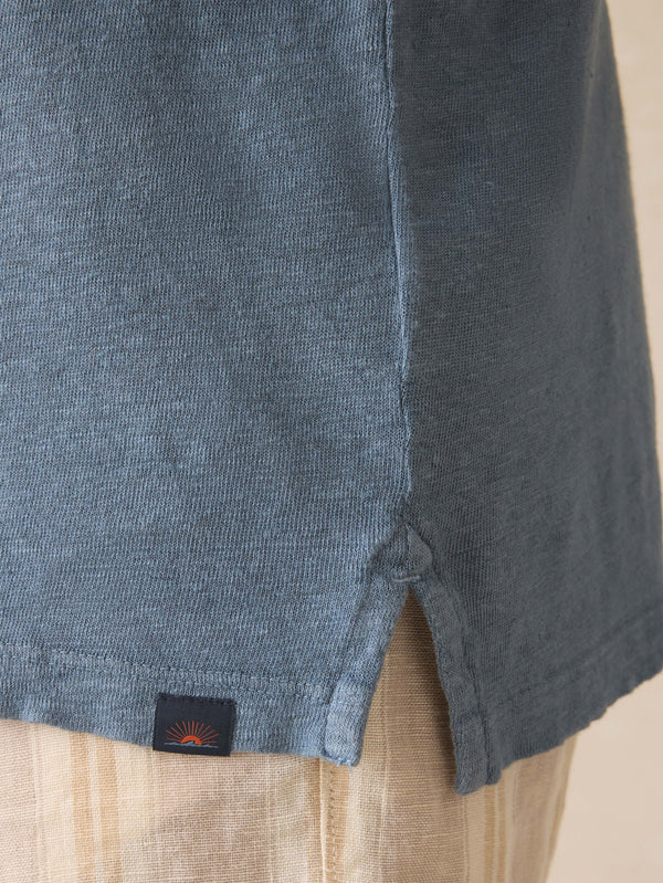 Short-Sleeve Linen Polo - Deep Marine