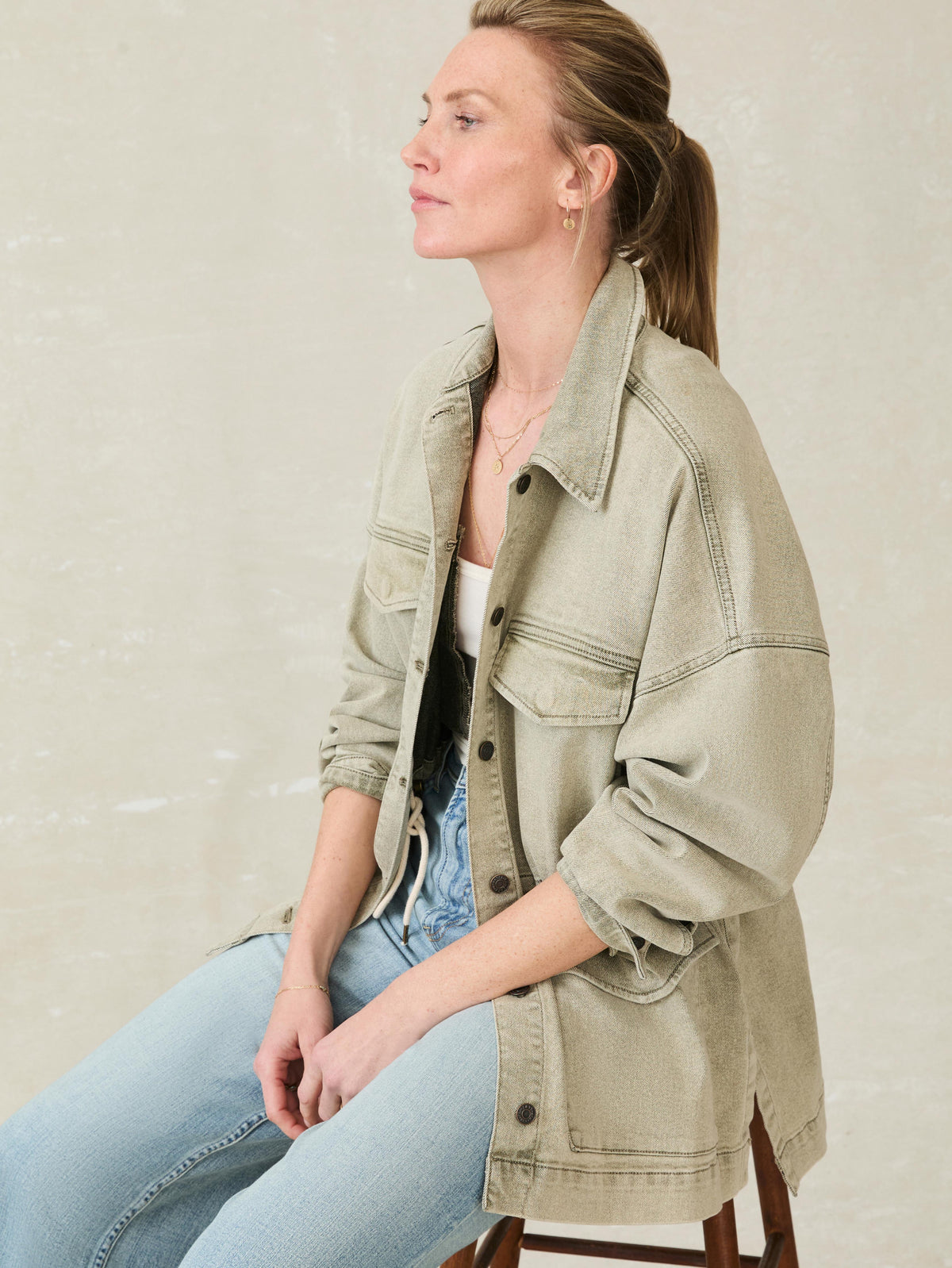 Sunwashed Denim Utility Jacket - Olive Haze Wash Main image