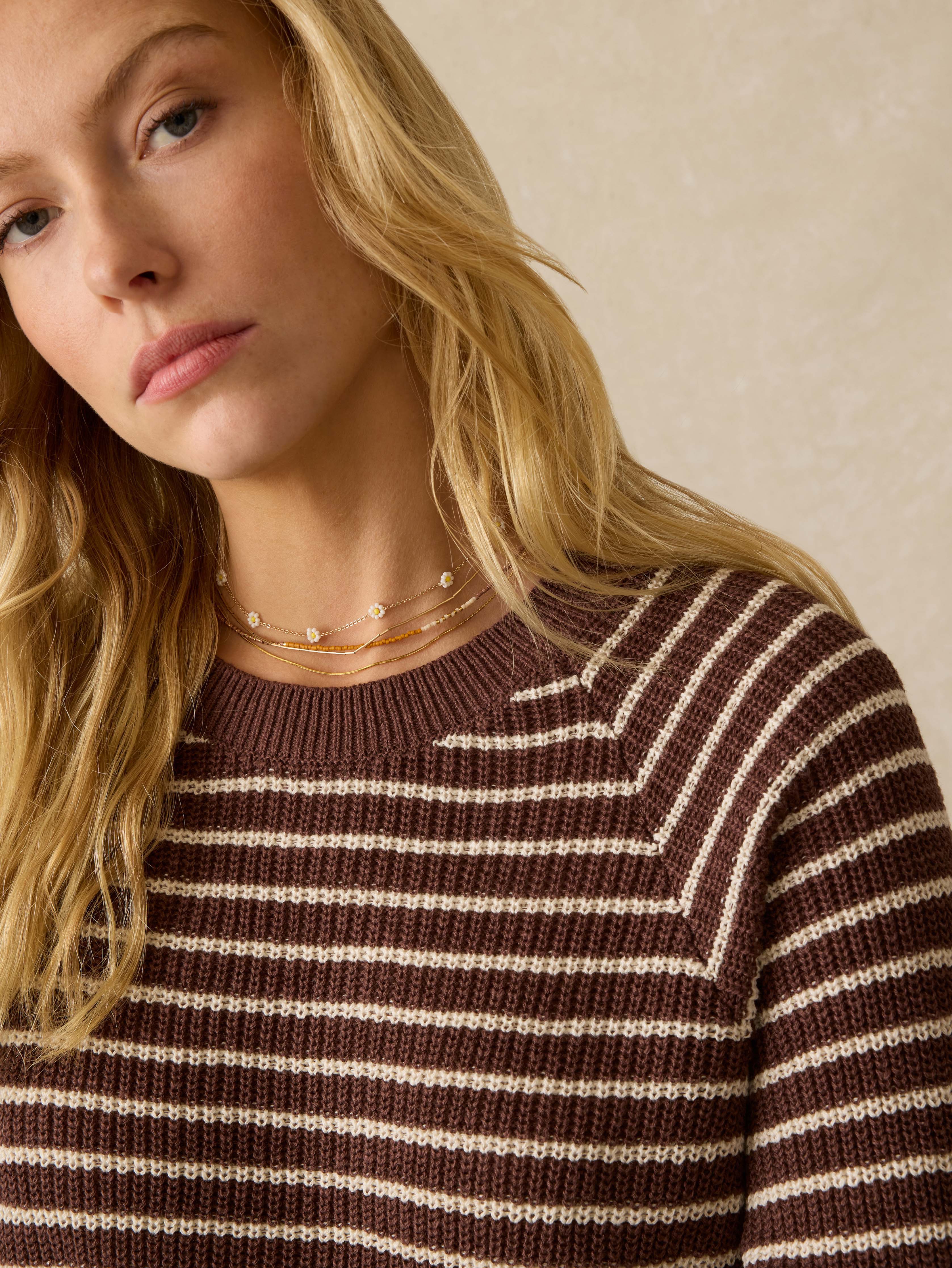 Miramar Linen Sweater Tee - Cocoa Sand Stripe Secondary image