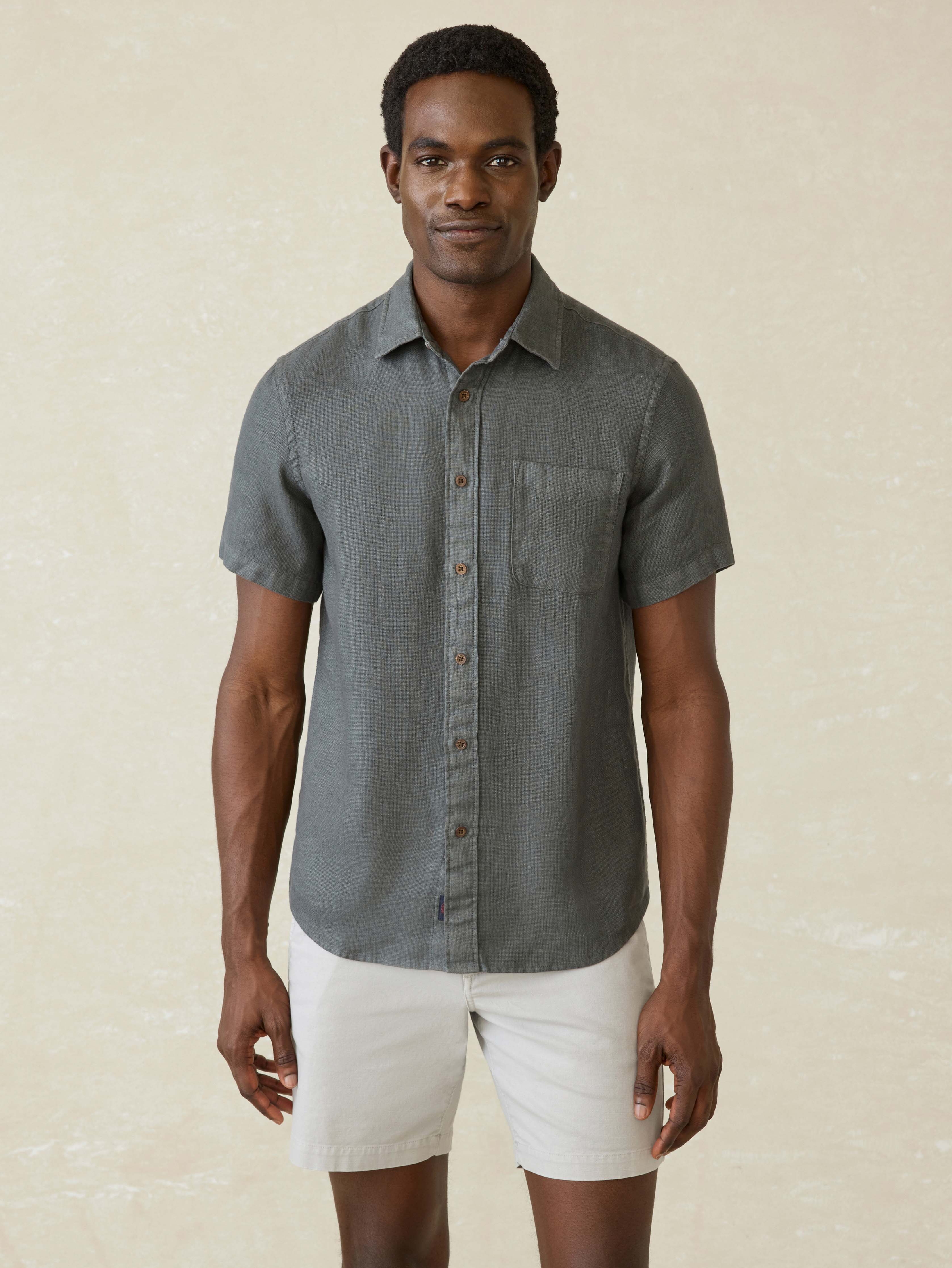 Short-Sleeve Palma Linen Shirt - Washed Black Basketweave Main image