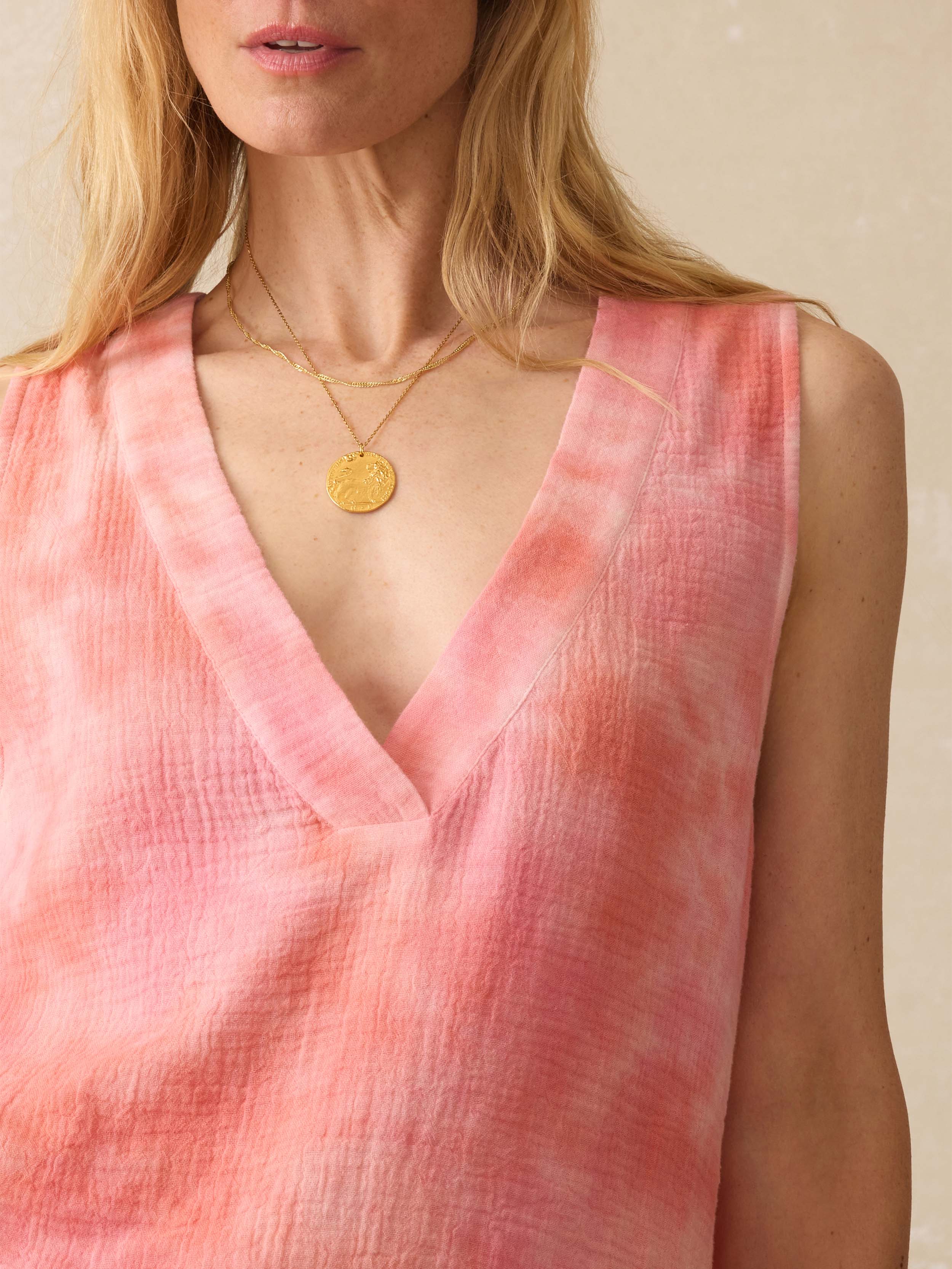 Dune Cotton Gauze Sleeveless Popover - Coral Skies Tie Dye Secondary image