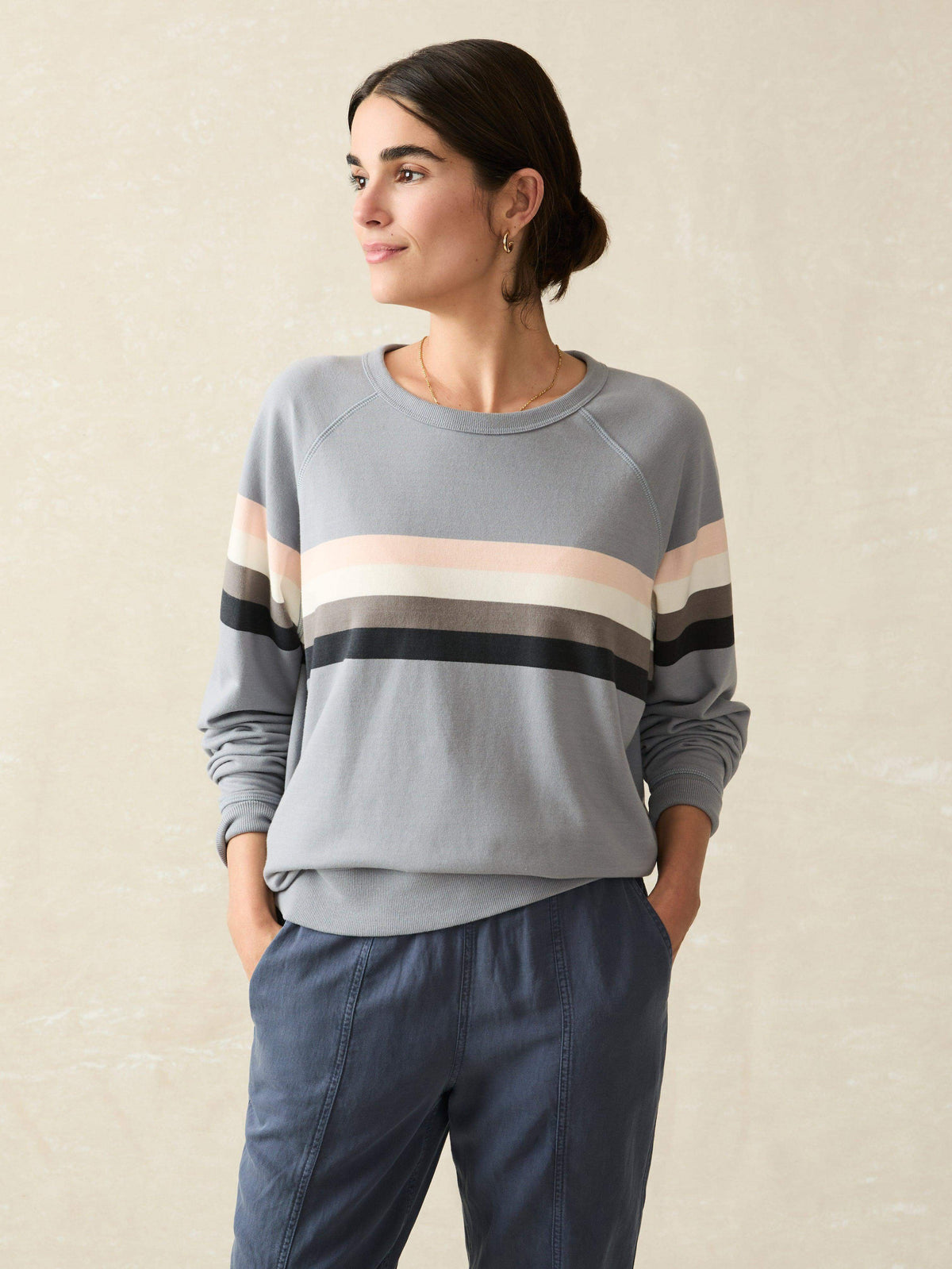 Coastal Cloud Cotton Crew - Blue Westward Stripe Main image