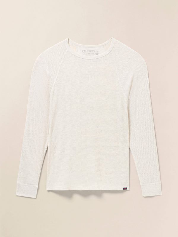 Long-Sleeve Cloud Waffle Crew - Ivory Heather