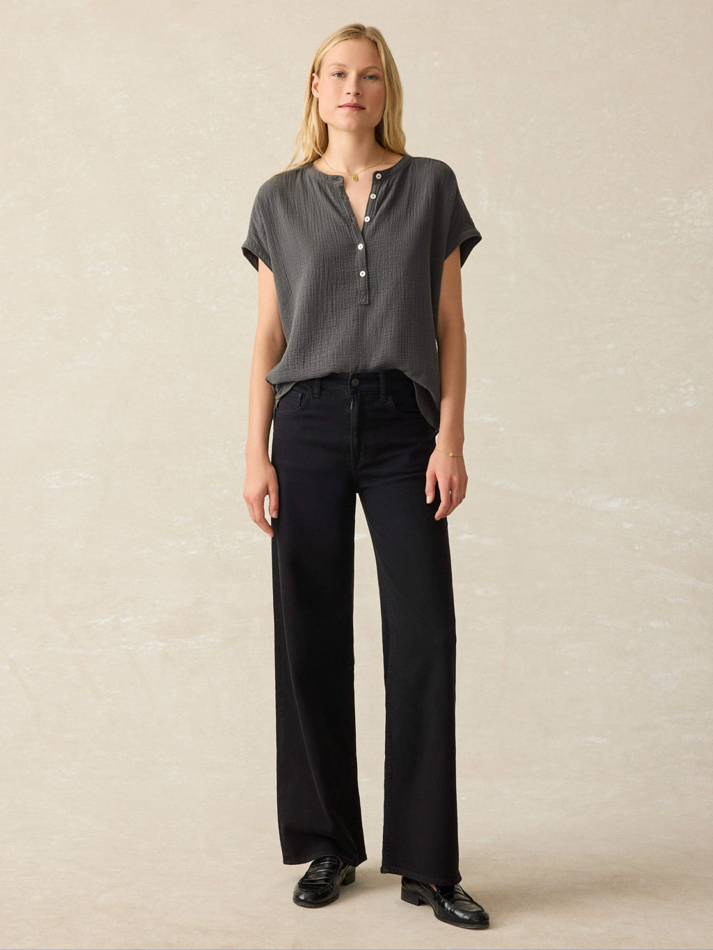 Dream Cotton Gauze Desmond Blouse - Washed Black