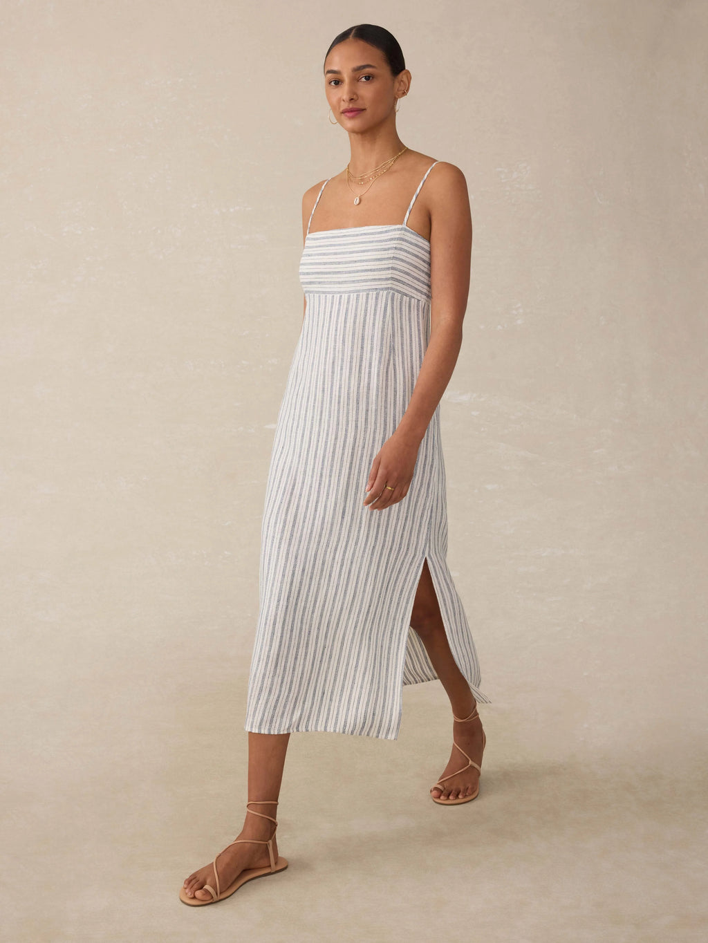 Sienna Linen Sun Dress - Oceanside Stripe