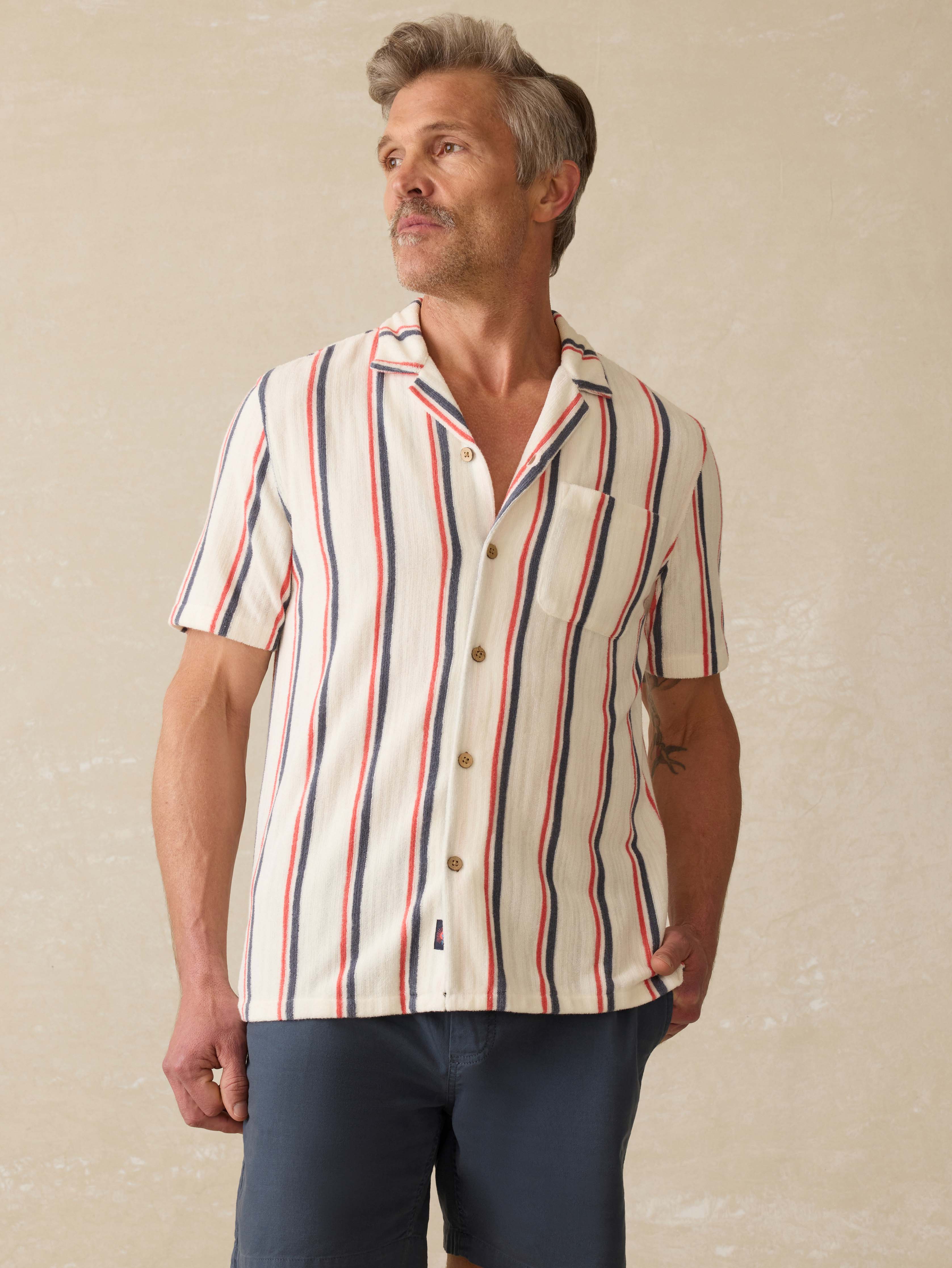 Short-Sleeve Cabana Towel Terry Shirt - Beach Club Stripe Main image