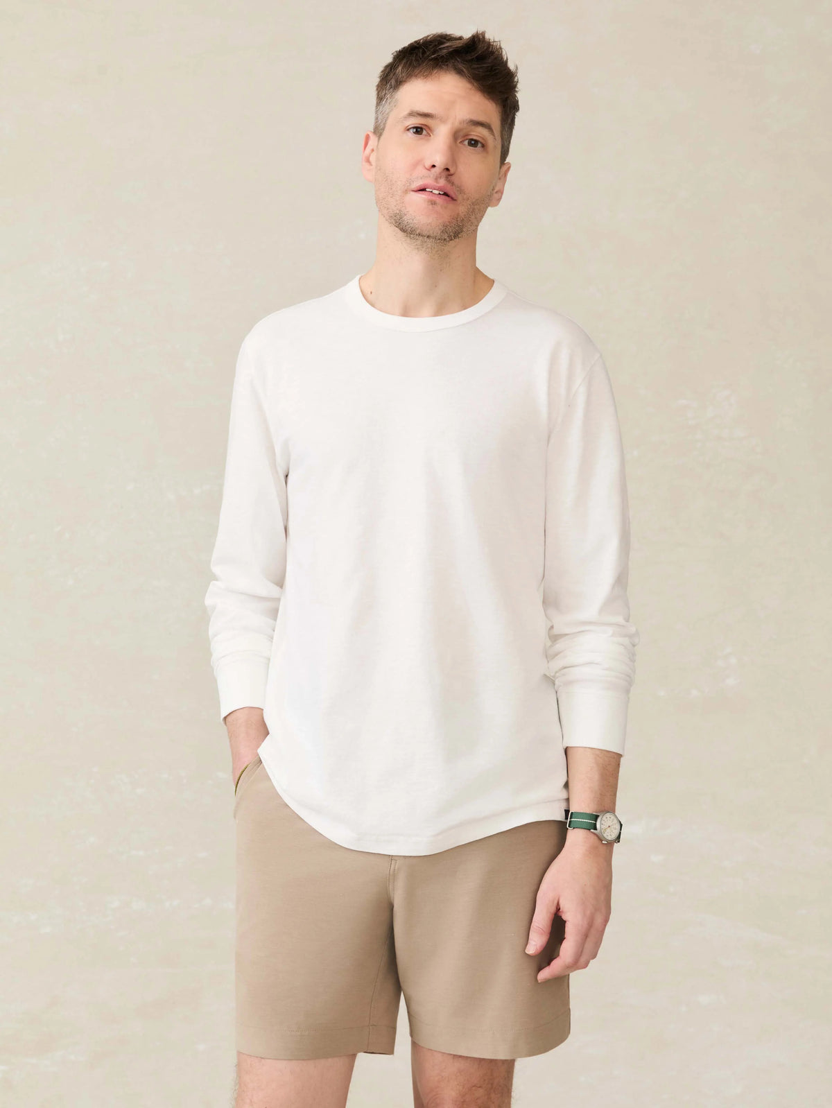 Long-Sleeve Sunwashed Regenerative Cotton Tee - White Main image