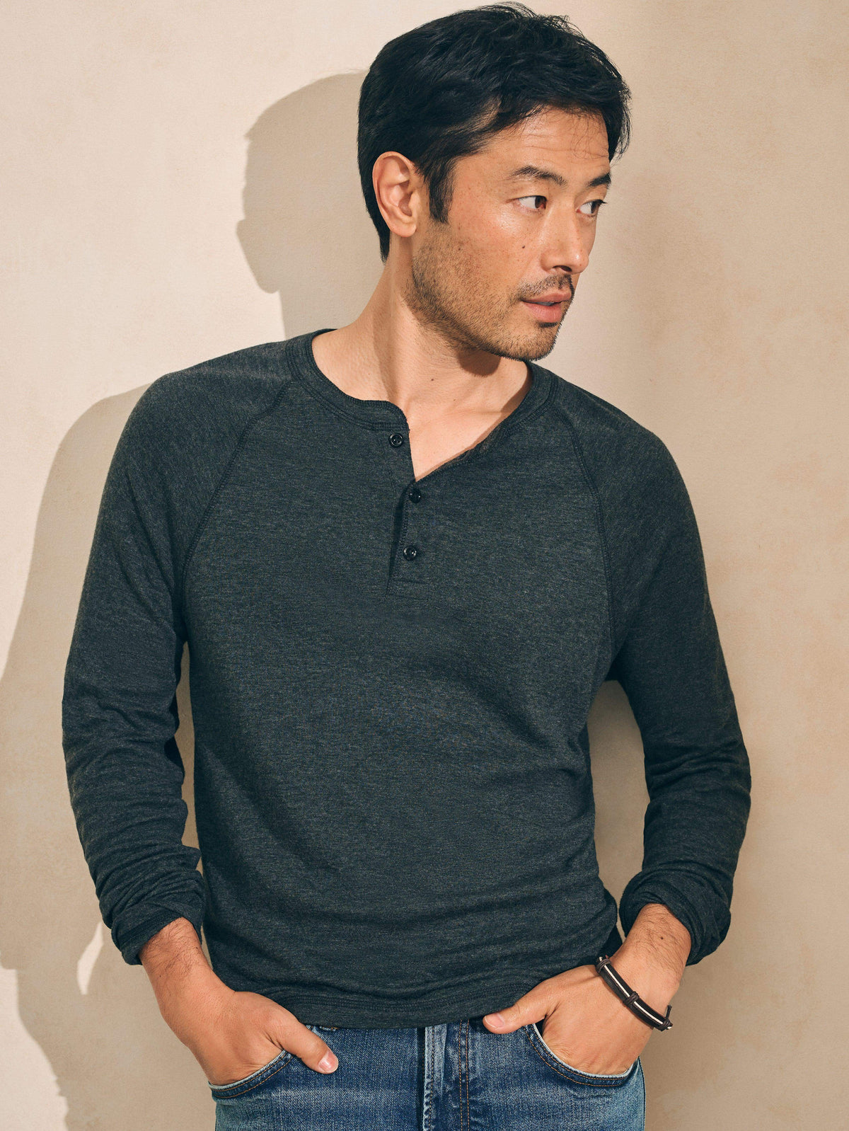 Long-Sleeve Newport Cloud Henley - Charcoal Heather Main image