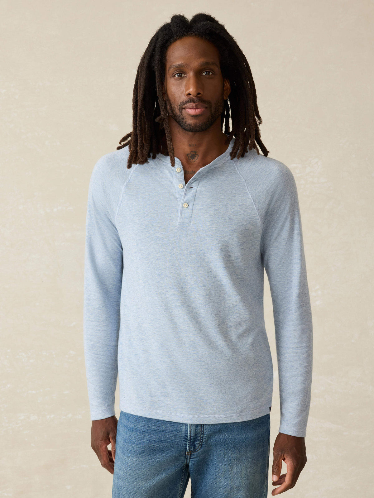 Long-Sleeve Cloud Henley (Tall) - Light Blue Heather Main image