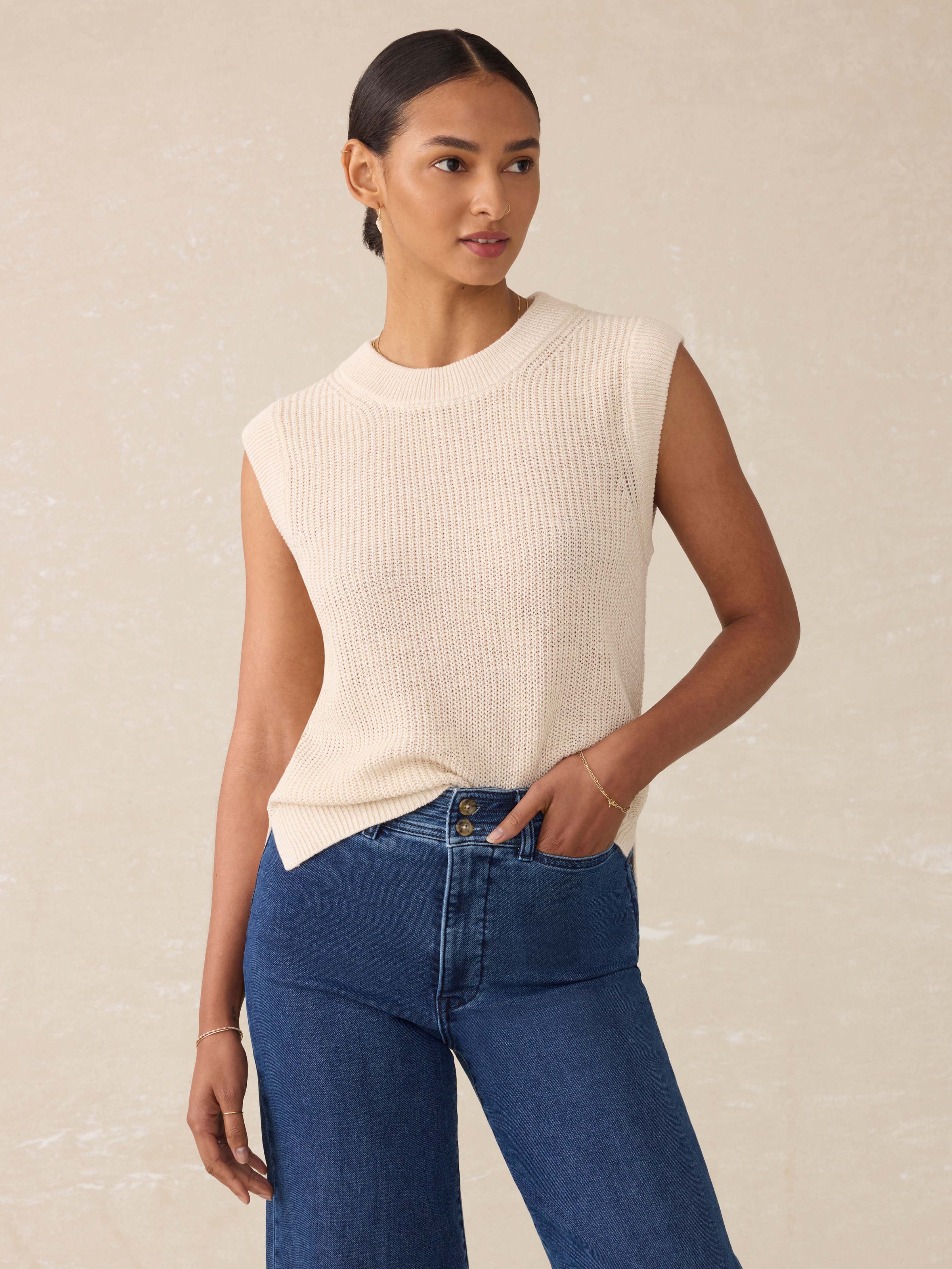 Miramar Linen Sweater Tank - Summer Sand Secondary image