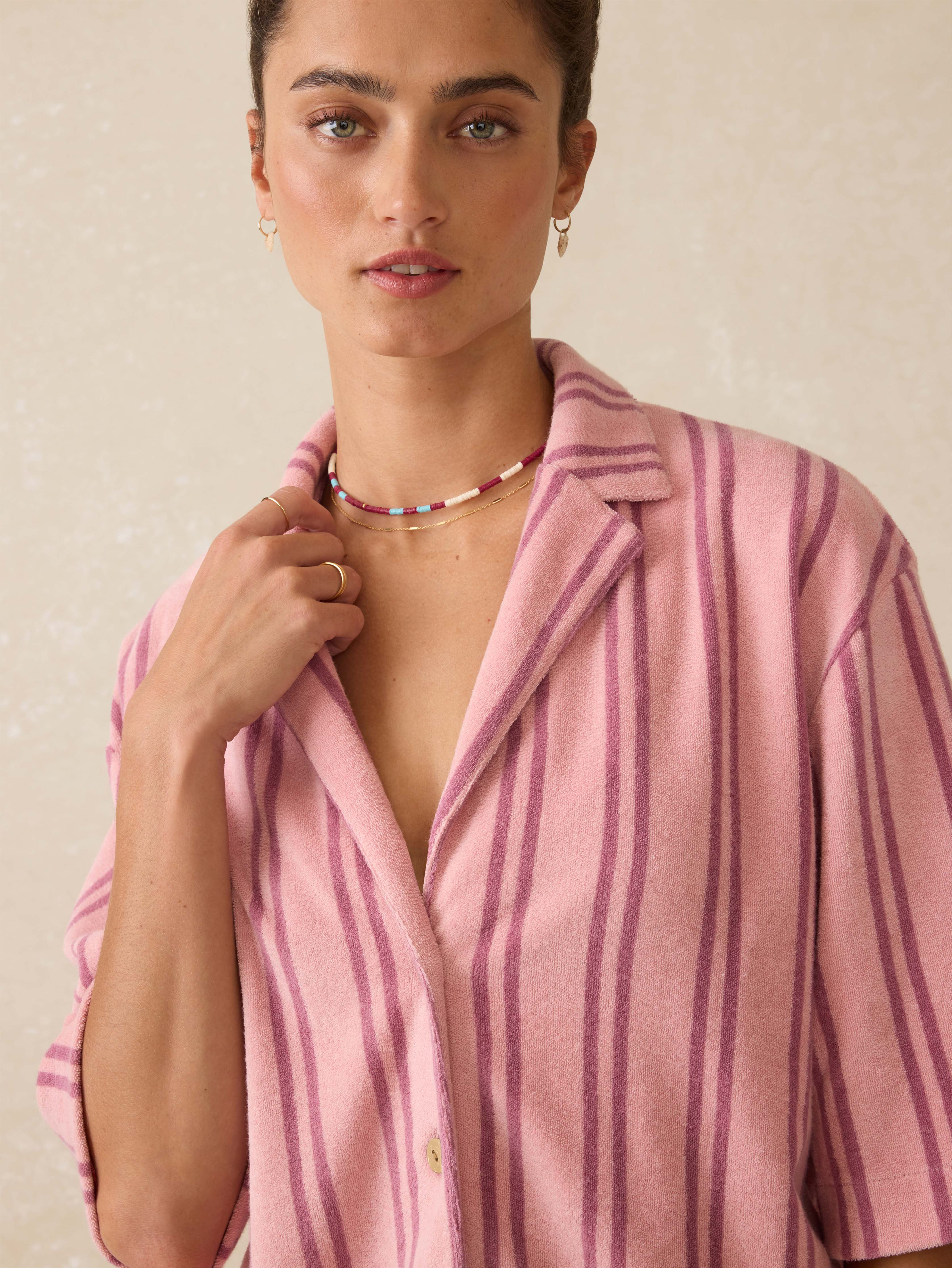 Cabana Towel Terry Camp Shirt - Orchid Lines Secondary image