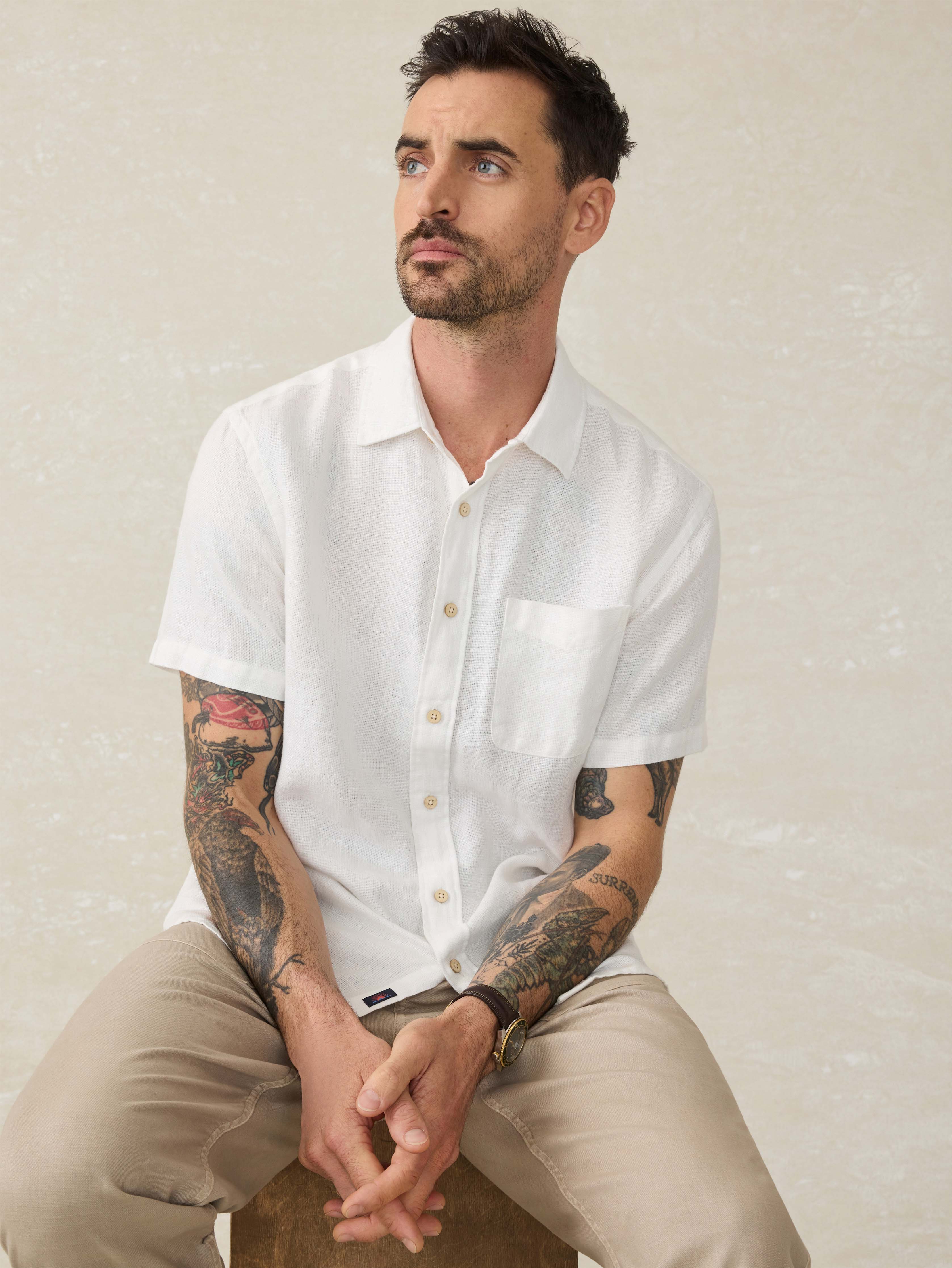 Short-Sleeve Palma Linen Shirt - Bright White Basketweave Main image