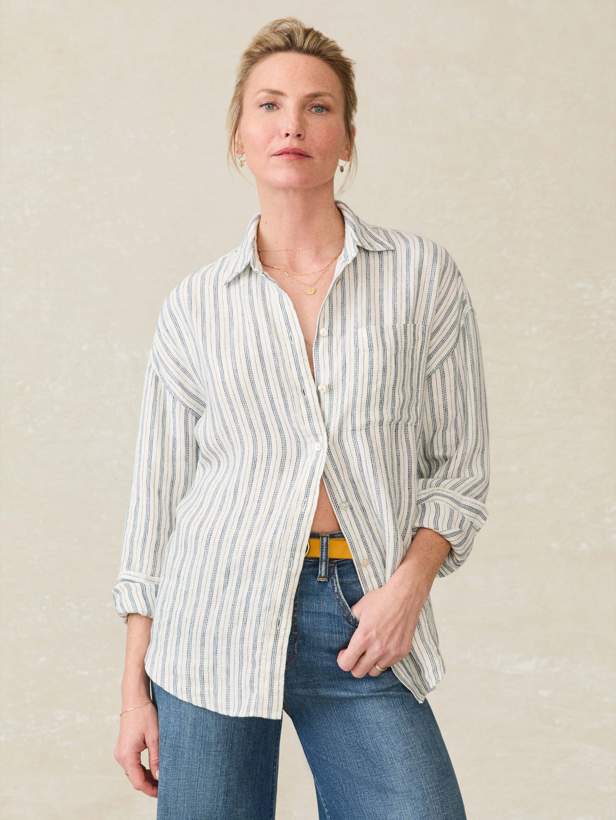 Santa Cruz Linen Relaxed Shirt - Oceanside Stripe Main image