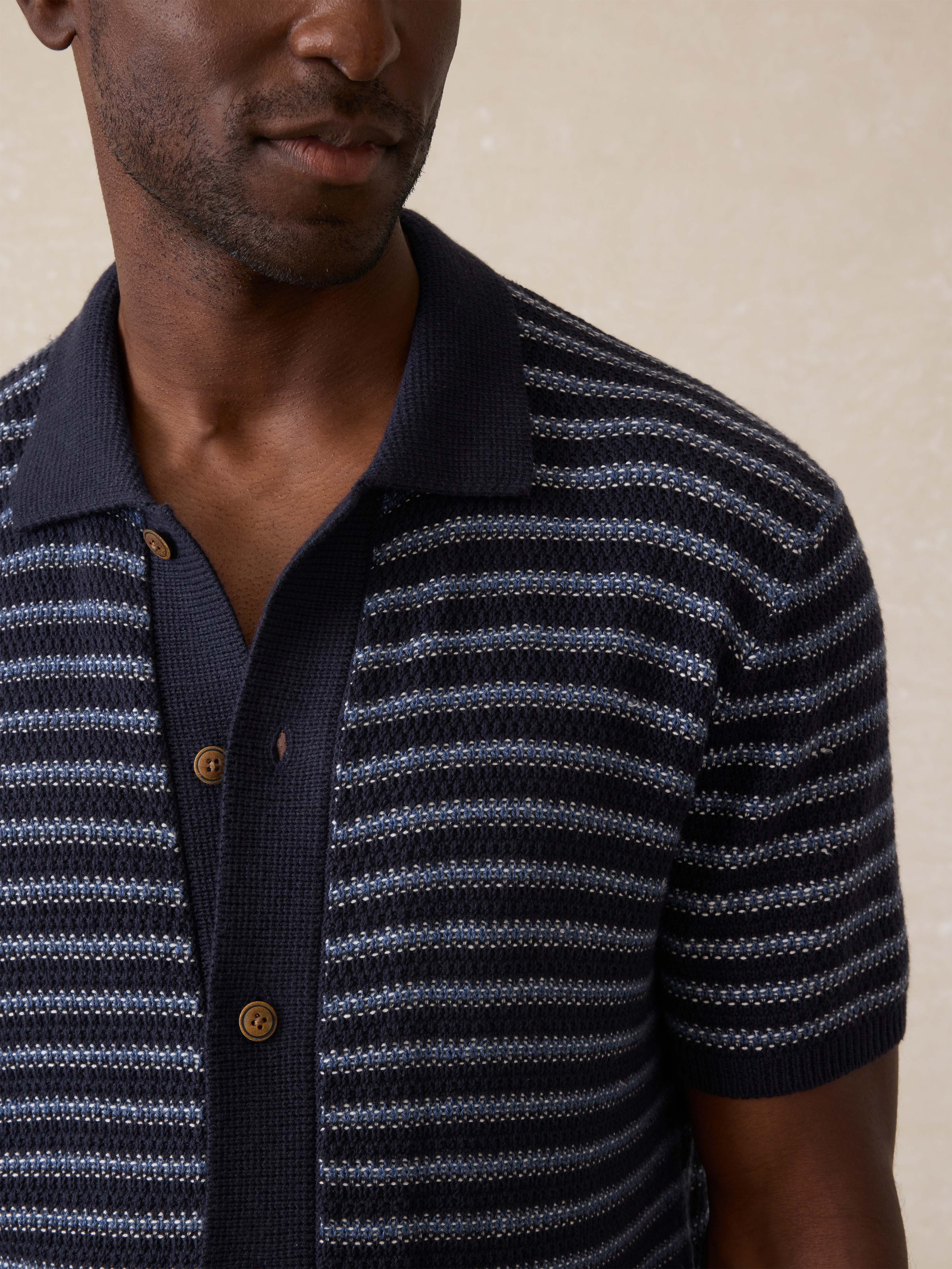 Short-Sleeve Sweater Shirt - Northern Depths Stripe Secondary image