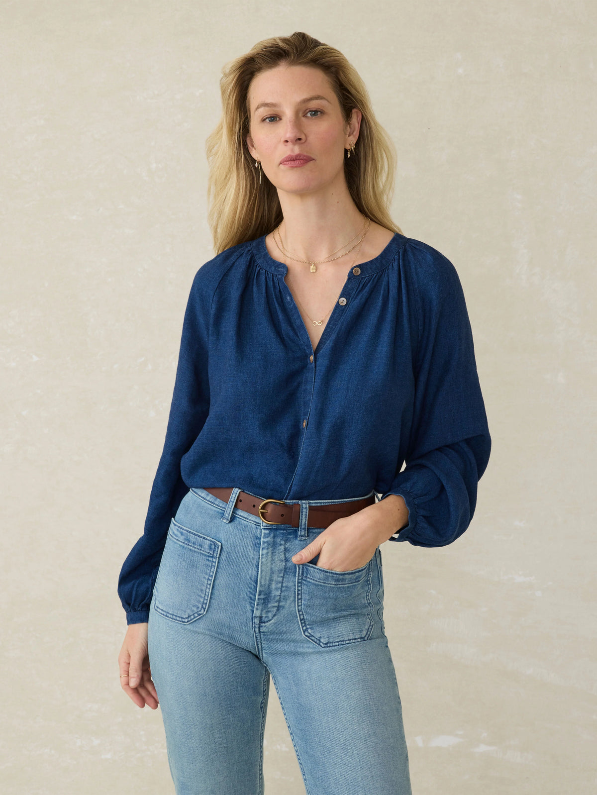 Tried \u0026 True Easton Blouse - Deep Lagoon Wash Main image