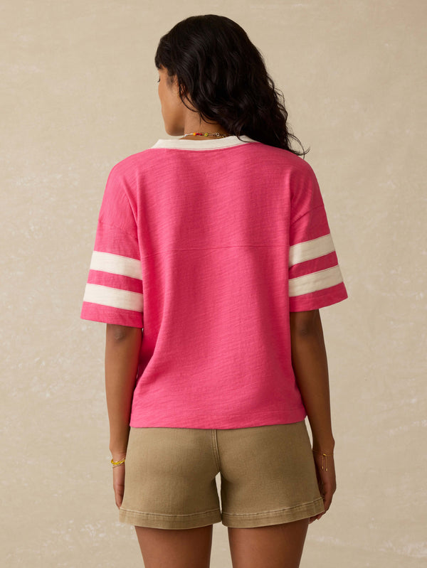 Sunwashed Midweight Organic Varsity Tee - Hot Pink Varsity
