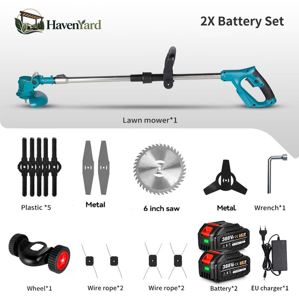 3-in-1 Cordless Grass Trimmer – 5 Blade Types, Telescopic Shaft, Adjustable Angle