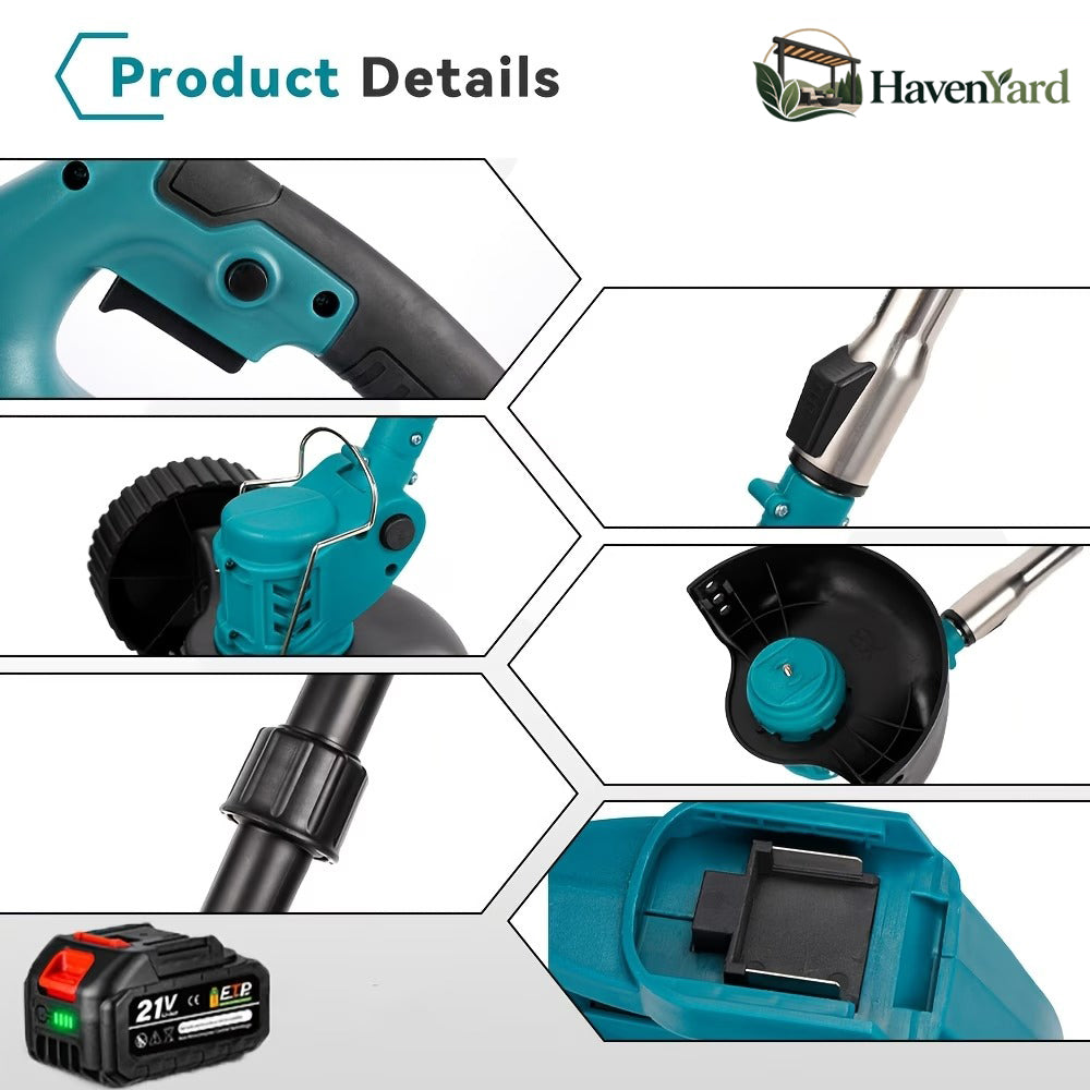 3-in-1 Cordless Grass Trimmer – 5 Blade Types, Telescopic Shaft, Adjustable Angle