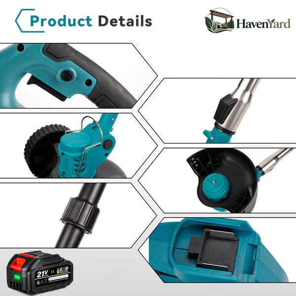 3-in-1 Cordless Grass Trimmer – 5 Blade Types, Telescopic Shaft, Adjustable Angle