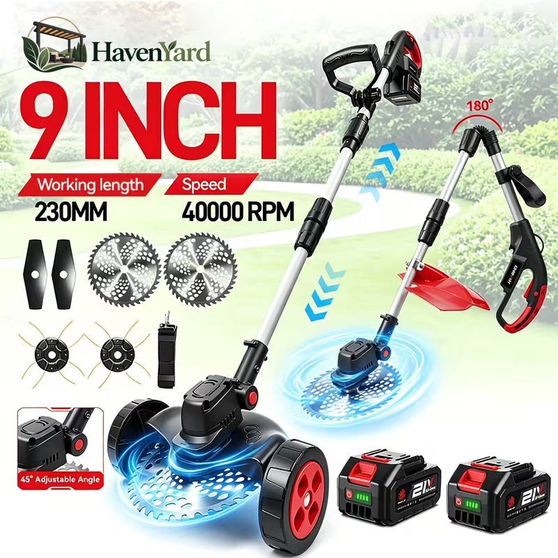 Cordless 3-in-1 Yard Trimmer – 21V Brushless, 9-Inch Cut, Foldable Design